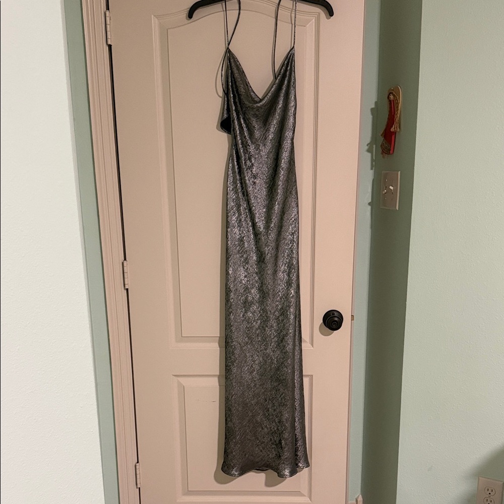 Zara Silver Metallic Slip Maxi Dress
